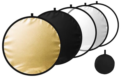 24/32/43/52in Photography Reflector, 5 in 1 Light Diffuser with Panel&Bag, Light Reflectors for Photography, Ideal for Content Creator Essentials&Photographer in Silver,Gold,White and Black - size: 43inch/110cm