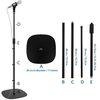BILIONE Microphone Stand Floor, 45''-75'' Height Adjustable Boom Mic Stand with Weighted Base, 2 Clips & 3/8'' to 5/8'' Adapter Compatible with Blue Yeti HyperX QuadCast Shure SM58 - size: Mic Stand Floor