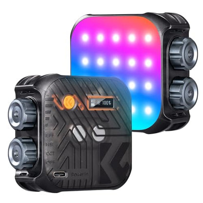 K&F CONCEPT 2000mAh RGB Video Light 21 Light Effects, 2500K-9900K, CRI 96+ | 360° Full Color Portable Light, Magnetic Rechargeable LED Panel Camera Light with 1/4" Screw Mount for Vlogging Selfie, Black - color: Black