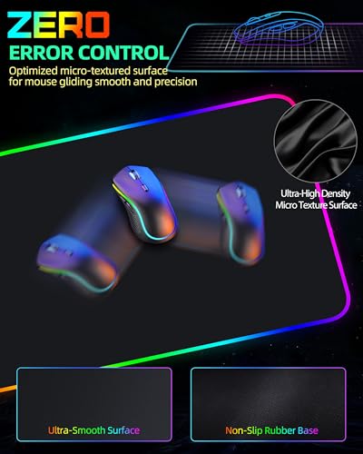Wireless Charging Mouse Pad, RGB Gaming Mousepad, 31.5"x15.7" Extra Large Desk Pad, 13 Light Modes, Ultra-Smooth Surface, Non-Slip Base, Waterproof Computer Keyboard Mat for MacBook, PC, Laptop, Black - color: Black