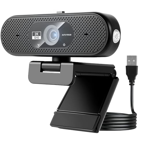 Hprosper 2K Webcam with Microphone, Automatic Light Correction & Privacy Cover, Wide Angle USB Camera for PC, Laptop, Mac, Zoom, Gaming, Streaming, Conference Room, Video Conferencing