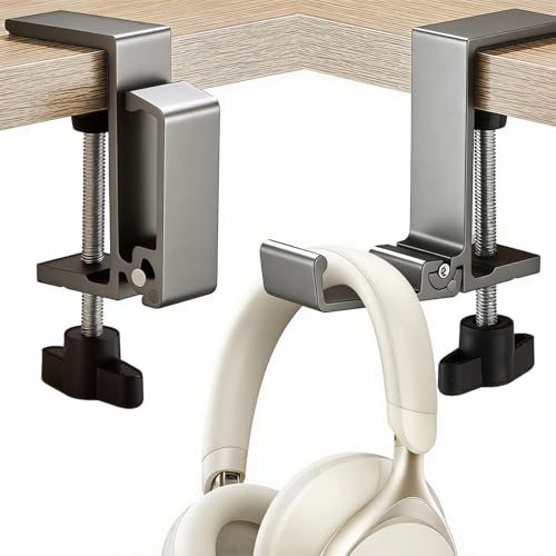JAKO Aluminum Alloy Headphone Stand for Desk, Foldable Headphone Holder - Headset Stand Hook Mount, PC Gaming Headset Holder Under Desk Clamp for Office, Computer, Student Class Table, Handmade Table - color: Grey