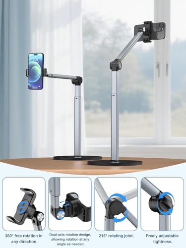 Heavy Duty Aluminum Overhead Phone Stand for Recording, Adjustable iPhone Tripod for Overhead Shots, Sturdy Stand for Cooking, Crafting, Filming, Painting – Perfect for Creators（Clip） - style: Clip