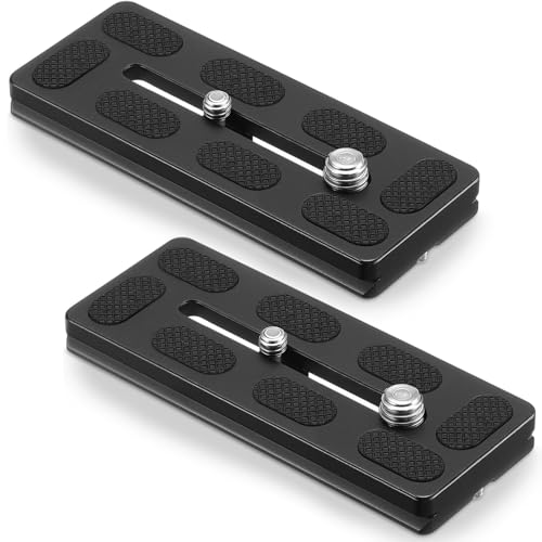 Frienda 2 Pieces Metal Quick Release Plate with 1/4''-20 Camera Screw Tripod Mount Plate Fits Standard for DSLR Camera Tripod Ball Head(Black,100mm 1/4''and 3/8'') - color: Black, style: 100mm 1/4''and 3/8''