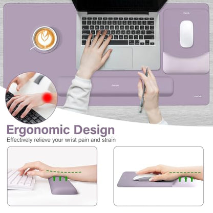 MOSISO Keyboard Mouse Pad Set, Large Gaming Mouse Pad&Rectangular Keyboard Wrist Rest&Mousepad with Wrist Rest&Coaster, Ergonomic Non-Slip&Easy Typing Pad with Curved Silicone Lining, Purple - color: Purple