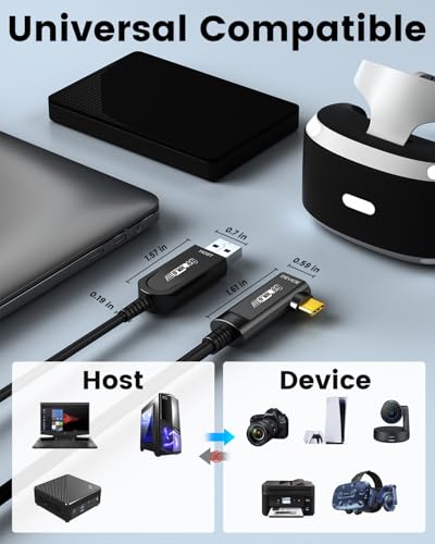 GeoHN.G USB A to USB C Fiber Optic Extension Cable 15M/50FT, Right Angle USB 3.2 10Gbps Long Distance Active Optical USB C Cable for VR/AR, Quest2, Webcam, Camera, Mini PC and More - style: 15M-Right 90°