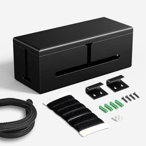 Large Cable Management Box-Stylish Wire Organizer, Wire Concealer and Wire Management Box-Wire Management Box with Protective Sleeve (Black) - color: Black