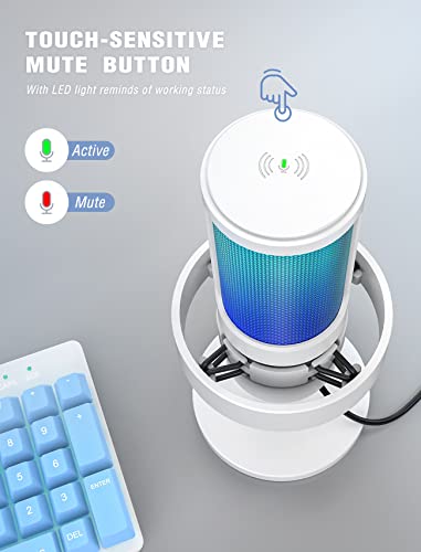 FIFINE Gaming USB PC Computer RGB Microphone for Live Streaming, Meeting, Podcasting, Video, Condenser Mic with Monitoring Headphone Jack, Light Control, for MAC OS/Windows-AmpliGame A8 White - size: A8W-Desktop