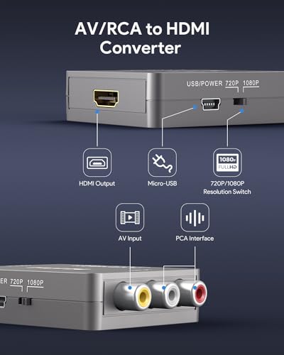 ABLEWE RCA to HDMI,AV to HDMI Converter, 1080P Mini RCA Composite CVBS Video Audio Converter Adapter Supporting PAL/NTSC for TV/PC/ PS3/ STB/Xbox VHS/VCR/Blue-Ray DVD Players, Grey - color: Grey