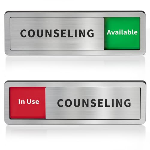 Counseling Room Door Sign with Slider, Do Not Disturb Privacy Office Sign, In Use/Available Acrylic Sliding Indicator for Business Hospital Home, Brushed Silver 8" x 2.6" - style: COUNSELING