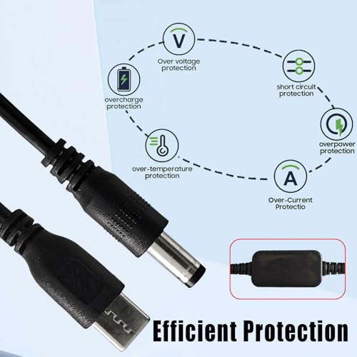 Baby Car Camera Cable USB-C Plug, 5V to 12V Set up Converter Power Cord Adapter, DC 5.5x2.5MM Connector, 6.6 FT, 2-Pack