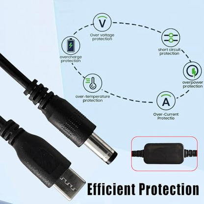 Baby Car Camera Cable USB-C Plug, 5V to 12V Set up Converter Power Cord Adapter, DC 5.5x2.5MM Connector, 6.6 FT, 2-Pack