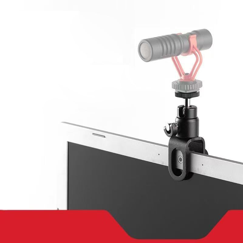 Monitor Camera Holder Mount with Mini Ball Head Heavy Duty 1/4'' Thread Webcam Stand Monitor Top Webcam Mount Clamps for Computer Web Camera Video Conference Live Stream DSLR Mirrorless Camera