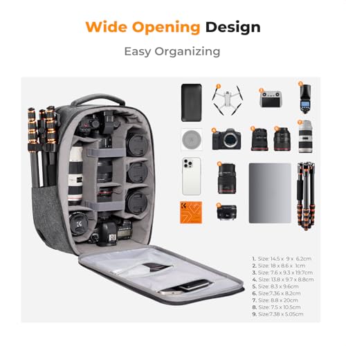 K&F CONCEPT Camera Backpack,Hardshell Photography DSLR Camera Bag with 15-15.6 Inch Laptop Compartment Waterproof Hard Shell Camera Case Compatible with Canon/Nikon/Sony/DJI Mavic Drone - color: Grey