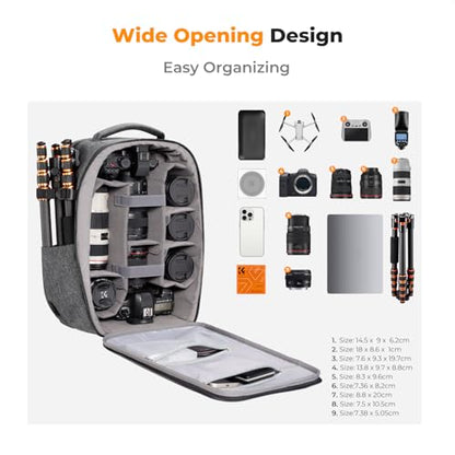K&F CONCEPT Camera Backpack,Hardshell Photography DSLR Camera Bag with 15-15.6 Inch Laptop Compartment Waterproof Hard Shell Camera Case Compatible with Canon/Nikon/Sony/DJI Mavic Drone - color: Grey