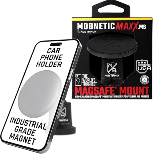 Mob Armor MobNetic Maxx MS - MagSafe Compatible Car Phone Mount w/ 90º Tilt, 360º Rotation & Durable Aluminum Build, Magnetic Holder for iPhone & Android Devices, USA Assembled - Black - color: Black