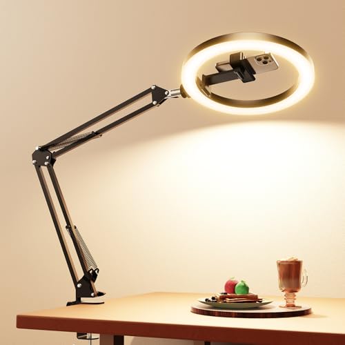 Upgrade Ring Light Overhead Camera Phone Mount for Desk, Evershop 10” Selfie Light with Stand Tripod for iPhone, Light with Phone Holder for Video Recording,Zoom Meeting,Live Streaming Tiktok,YouTube - size: 36.6" tall - Clip-On Phone Holder