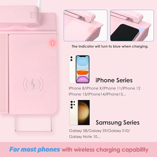 SHANTRA 16'' x 7'' Desktop Whiteboard with Fast Charger Station & Adjustable LED Lamp, Pink Desk Dry Erase Board with Organizer, Computer Pad & Keyboard Stand for Home, School, Office Desk Accessories - color: Pink With Led Lamp & Charger Station