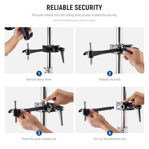 NEEWER Super Clamp with 6" Extension Arm, 5/8" Stud, 2.4" Jaw Grip Heavy Duty Crab Pole Clamp for Round Pipe Flat Surface,for Photography Studio Camera Lighting Mounting, Max Load 33lb/15kg - style: UA048