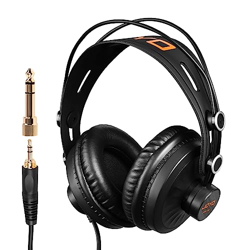 JOYO Studio Monitor Headphones, 50mm Drivers Over-Ear with Passive Noise Isolation, Flat Response for Recording/Mixing/Guitar Amp/Podcast, 3.5mm & 6.35mm Adapter (JMH-02) - color: Gray, style: Over-Ear Monitor