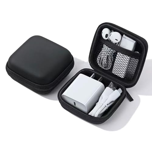 Charger Case,Mini Cable Organizer Cases,Pouch Case Bag,Small Charger Organizer,Waterproof Travel Storage Carrying Bag for USB Drives,Power Adapter,Earphones,Cords etc,Square,Black - color: Black, size: Square