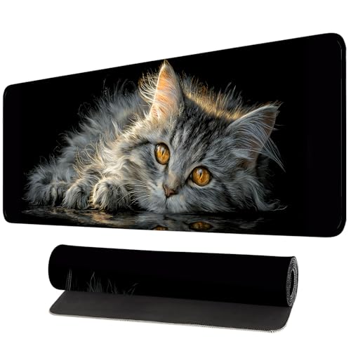 Extra Large Gaming Mouse Pad with Anti-Slip Rubber Base,Waterproof Desk Pad for Keyboard,Mouse & Office–Perfect for Gamer, Programmer, Home (Fluffy Cat, 35.4" x 15.7") - color: Fluffy Cat, size: 35.4" x 15.7"