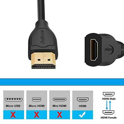 4K HDMI Extension Cable 1FT (2 Pack), High Speed 4K@60HZ HDMI Extender (Male to Female) Compatible for Xbox One S 360, PS5, PS4, Roku TV Stick, Blu Ray Player