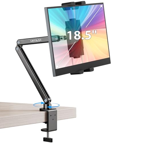 Urmust Portable Monitor Stand 15.6", iPad Stand for Desk & Bed, Portable Monitor Holder up to 18.5", Adjustable Desktop Tablet Arm Mount, Apple iPad Holder for Desk, for 4.7"-12.9" iPad Pro/Air/Mini - size: 2 Arm Pro-Up to 18.5"
