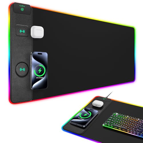 Upgraded Mouse Pad with Wireless Charging, RGB Gaming Desk Mat, 31.5"x15.7" Large XXL Desk Pad, 15 Light Modes, Ultra-Smooth Surface, Non-Slip Mouse Mat, Waterproof Computer Keyboard Pad, Black - color: Black Rgb - 31.5"x15.8"