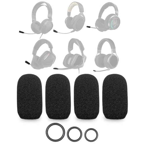4-Pack Mic Foam Covers Compatible with CORSAIR VOID RGB ELITE, HS35, HS70, Void v2, Virtuoso RGB, Virtuoso MAX Gaming Headset + 12 O-Rings in 3 Sizes - Microphone Windscreen Pop Filter