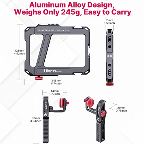 ULANZI Smartphone Video Rig with Handle, LINO Filmmaking Case Aluminum Alloy Phone Video Stabilizer Grip Tripod Mount for Video Maker Videographer with Cold Shoe for iPhone 16 15 Mini Pro Max 8 Plus