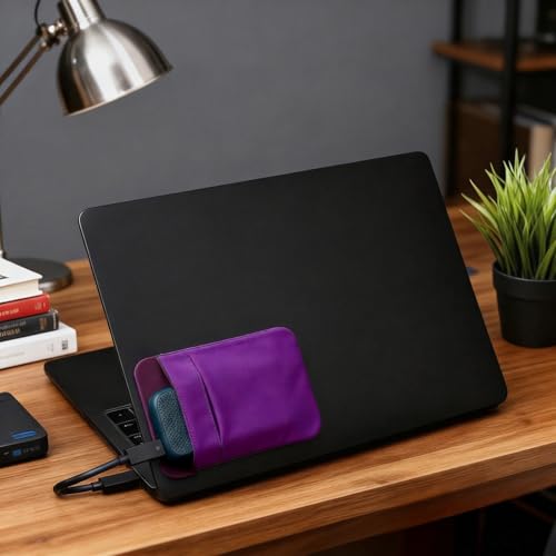 Portable Hard Drive Sleeve 2-Pocket Stick on Pouch with Reusable Adhesive SSD Hard Drives Carrying Case Computer Accessories Pouch Holder for Most Laptop External Solid State Drive Mouse USB Cable - color: Purple