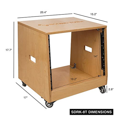Sound Town DIY Solid Baltic Birch Plywood Slanted 8U Studio Rack, Golden Oak (SDRK-8T) - size: 8U,Golden Oak
