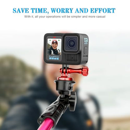 Aluminum-Tripod Adapter Attachment- Bolt -Adapter for Monopod Mount with Aluminum CNC Thumbscrew Compatible Gopro Hero 13 12 11 10 9 8 DJI Osmo Insta360 AKASO and Other Action Camera（RED） - color: RED