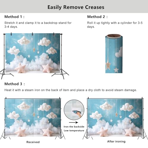 YongFoto Cute Sky Clouds Star Blue Backdrop 9x6ft Kids Photography Background Boy Girl Birthday Baby Shower Cradle Ceremony Party Banner Child Portrait Photoshoot Wallpaper Photo Studio Booth Props - color: Blue, size: 9ftx6ft