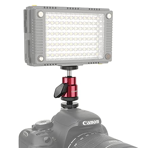 CAMVATE Ball Head Support (Red) with Double End 1/4"-20 Threads + Shoe Mount Adapter with 1/4" Lock Nuts - 2881