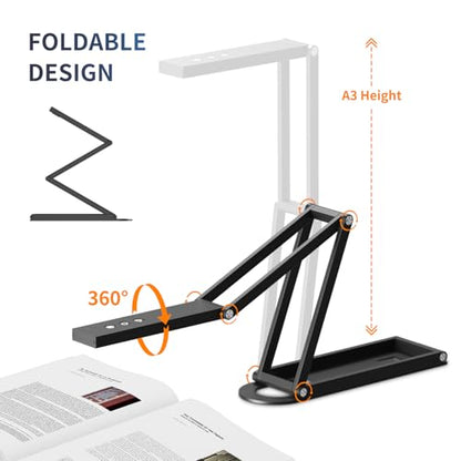NetumScan 4K Document Camera 1080P 60fps Scanner with Microphone for A3 | Highly Foldable Metal Arm: Multi-joint metal stand collapses into a compact body, perfect for teachers to carry