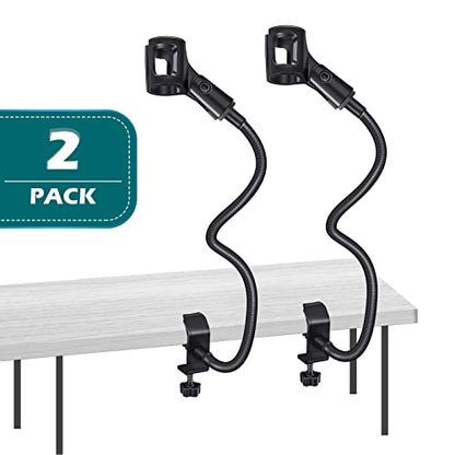 2 Sets Gooseneck Mic Stand 13 Inch Microphone Stand Flexible Gooseneck Desktop 3/8 to 5/8 Inch with Clip Desk Clamp for Podium, Lecture Recording Studio Podcast Meeting Radio Broadcasting Studio Live