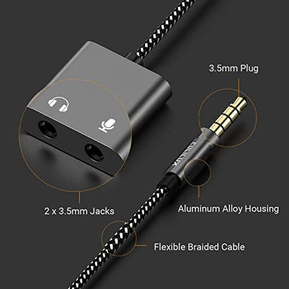 Cubilux 3.5mm TRS Audio Microphone to TRRS Male Adapter, 1/8” Headphone MIC Splitter Compatible with MacBook iPad Switch PS4 PS5 Xbox One/360 Smartphone Tablet Computer Laptop - color: Grey, size: 3.5mm, HP+MIC