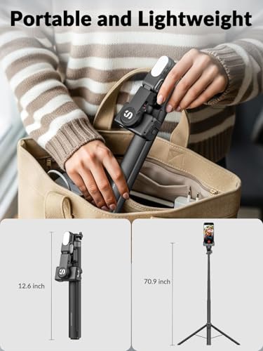 AOCHUAN 70.9” Auto-Open 4-in-1 Smartphone Gimbal Stabilizer for iPhone w/Magnetic Remote,AI Face Tracking Phone Stabilizer(No App Needed), 360°Rotating Gimbal w/RGB Light &Built-in Tripod, M3Pro Black - color: Black