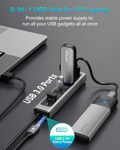 GiGimundo USB 3.0 Hub, 7-Port USB Extender Hub with 3.3FT Long Cable, USB Splitter, Aluminum High-Speed 5Gbps USB Hub for PC, Laptop, Desktop, Computer, PS5, XPS(Gray,1M) - size: 7 Ports-3.3FT