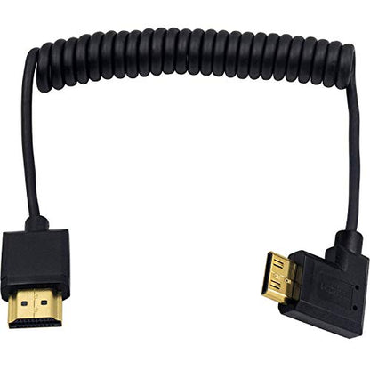 Duttek Thin Mini HDMI to HDMI Coiled Cable 1FT-4Ft, Ultra Slim & Flexible Soft Left Angled HDMI to Mini HDMI Cable Supports 3D/4K@60Hz for HDTV, Tablet, Camera and Camcorder - size: Left Angled 1.2M
