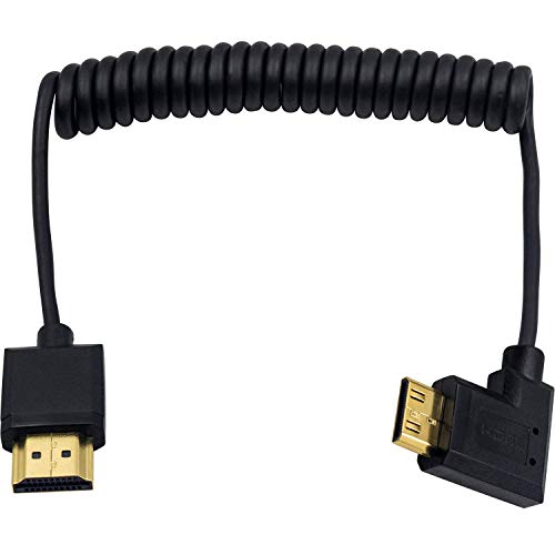 Duttek Thin Mini HDMI to HDMI Coiled Cable 1FT-4Ft, Ultra Slim & Flexible Soft Left Angled HDMI to Mini HDMI Cable Supports 3D/4K@60Hz for HDTV, Tablet, Camera and Camcorder - size: Left Angled 1.2M