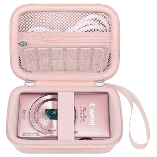 Elonbo Carrying Case for Canon PowerShot ELPH 360 HS A/ 360 HS/ 360/ IXY 650 Digital Camera, Canon PowerShot ELPH 330/190/160/115/130/110 Camera Hard Travel Bag, Mesh Pocket fits Battery Cable, Pink - color: Pink