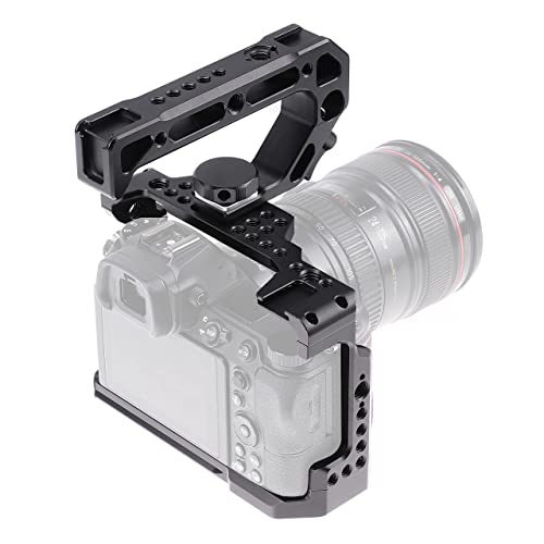 Z5 Z6 Z7 Cage, Hersmay Camera Cage with Top Handle for Nikon Z5/ Z6/ Z7/ Z6II/ Z7II Mirrorless Camera with Cold Shoe,ARRI Handle Locating Holes,Multiple 1/4" 3/8" Screw Holes - size: For Nikon Z5/ Z6/ Z7/ Z6II/ Z7II