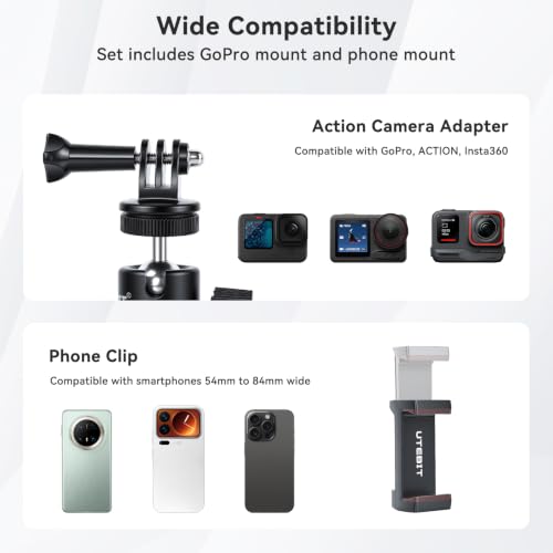 UTEBIT 31mm Strong Magnetic Camera Mounting Base, Magnet Action Camera Mount with 360° Rotation Mini Ball Head & Phone Holder Mount, Compatible with Gopro Hero, DJI Osmo Action Osmo Nano, Insta 360 - size: 31MM