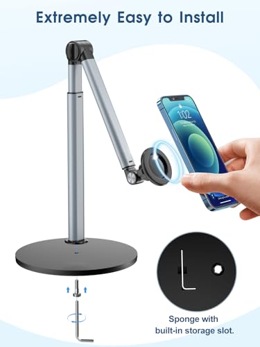 Heavy Duty Aluminum Overhead Phone Stand for Recording, Adjustable iPhone Tripod for Overhead Shots, Sturdy Stand for Cooking, Crafting, Filming, Painting – Perfect for Creators（Magnetic） - style: Magnetic