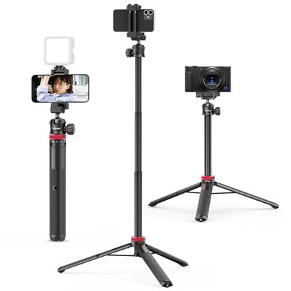 ULANZI MT-44 Auto Open Phone Tripod, 59" Extendable Selfie Stick Vlog Stand with 2 in 1 Phone Clip, 360° Ball Head Camera Tripod for iPhone Sony DJI Osmo Pocket 4 Nano Luna, Lightweight for Travel - color: BLACK