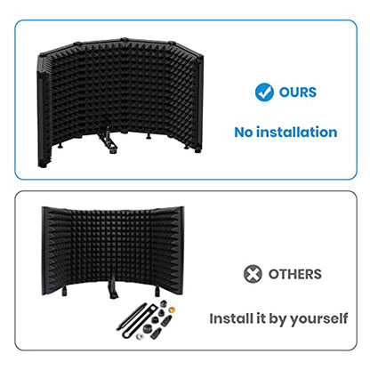 Moukey Microphone Insulation Sound Insulation Sound Shield Isolation, 5 Sides Microphone Sound-Absorbing Foam Reflector for Recording Studio, Podcasts, Vocals and Broadcasting