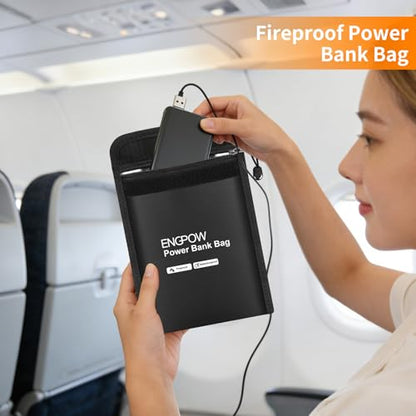 ENGPOW Fireproof Organizer Travel Bag, Heat Insulated＆Explosion-Proof Electronic Carry Case, Portable Home Travel Safe Storage for Power Bank,Phone,Cables,USB Drive and Charging Protection, 9''x7'' - size: 9'' x 7''